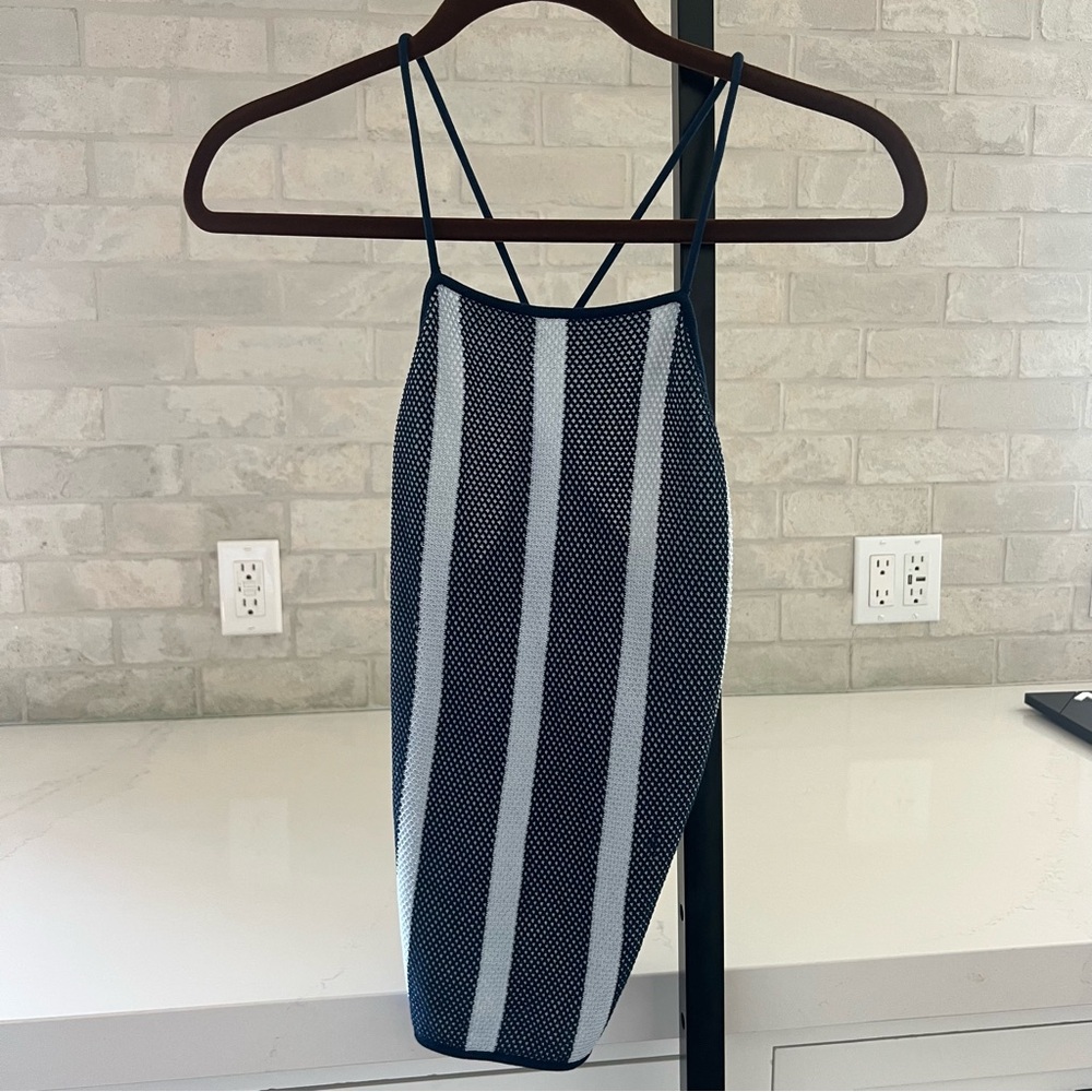 Club Monaco Blue and White Tank Top Strappy Size Medium